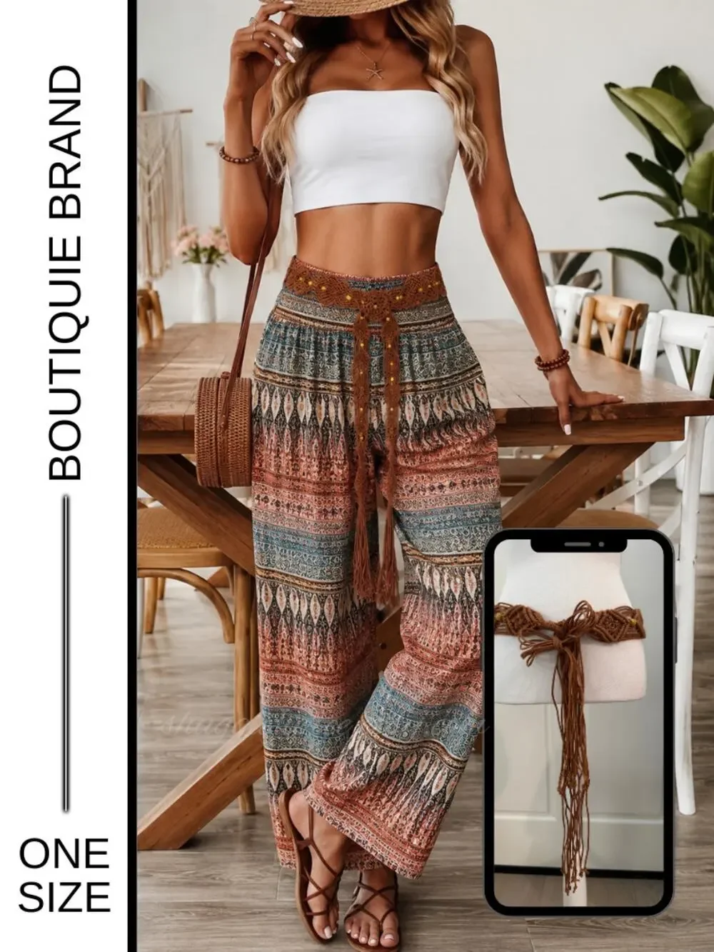 MSRP: $25 | ✨ Boho Macramé Fringe Tie Belt – Wooden Beads | One Size✨